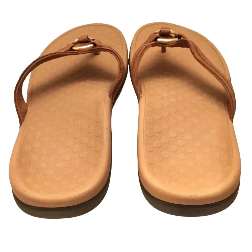 Vionic Tide Aloe Sandals Women’s 10 Brown Leather Strap Thong Toe-Post Flip Flop
